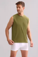 Mısırlı BAMBU ZEUS Regular Fit Bisiklet Yaka Sporcu Atlet / T-Shirt Haki Yeşil