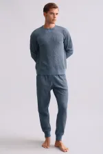 Mısırlı Erkek Pamuklu Uzun Kollu Pijama Takımı İndigo