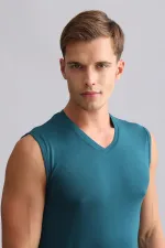 Mısırlı Modal By TENCEL HERCULES Slim Fit V-Neck Athletic Tank Top / T-Shirt Fit Green