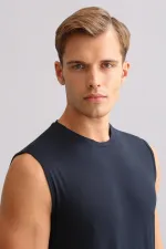 Mısırlı ORGANIC Pamuklu ZEUS LUXURY Regular Fit Bisiklet Yaka Sporcu Atlet / T-Shirt Lacivert