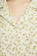 Mısırlı MÜSLİN Pamuklu Çiçekli Gömlek Yeşil