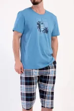 Ensemble Capri à manches courtes à motifs pour homme, bleu, style égyptien