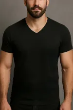 Mısırlı PAMUKLU V Yaka REGULAR FİT Fanila / T-Shirt Siyah