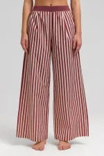 Women's Cotton Poplin Pleated Trousers Burgundy-Pink