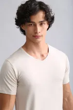 Mısırlı ORGANIC Cotton HERCULES Slim Fit V-Neck Undershirt/T-Shirt Earth Beige
