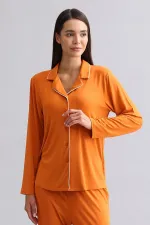 Mısırlı Kadın Modal Uzun Kollu Gömlek Pas Kırmızı