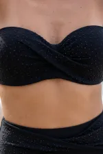 Ensemble bikini bustier orné de broderies égyptiennes, noir