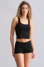 Mısırlı Modal By TENCEL U HELEN Kalın Askılı Crop / T-Shirt Siyah