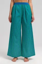 Women's Cotton Poplin Pleated Trousers Green/Navy