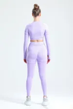 Mısırlı Kadın Kalça Toparlayıcı Çemberli Crop-Tayt Takım Lila