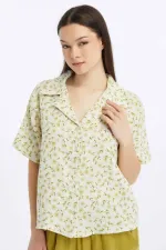 Mısırlı MÜSLİN Pamuklu Çiçekli Gömlek Yeşil