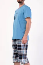 Ensemble Capri à manches courtes à motifs pour homme, bleu, style égyptien