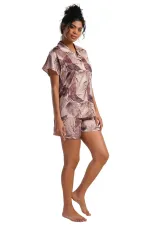 Mısırlı Kadın SATEN Kısa Kollu Şort Pijama Takımı Krem