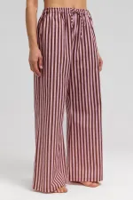 Pantalon de pyjama rayé en popeline de coton pour femme, marron et rose, style égyptien.