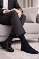 Erkek Organik Pamuklu Kışlık 4 Çift Soket Çorap Lacivert