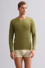 BAMBU HERCULES Slim Fit Crew Neck Long Sleeve Men's Undershirt Khaki