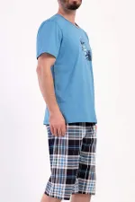 Ensemble Capri à manches courtes à motifs pour homme, bleu, style égyptien