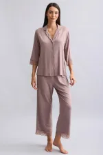 Mısırlı Kadın Bambu Pijama Takımı Kahverengi