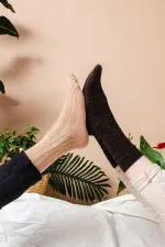 Mısırlı Men's Alpaca Wool 2 Pairs Ankle Socks Beige/Brown