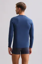 BAMBU HERCULES Slim Fit Crew Neck Long Sleeve Men's Undershirt Navy Blue