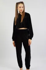 Mısırlı Kadın Kadife Uzun Kollu Pijama Takımı Siyah