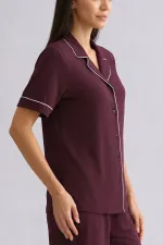 Chemise égyptienne à manches courtes en bambou, bordeaux