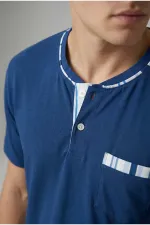 Ensemble 3 pièces pour homme en coton égyptien bleu marine, à boutons
