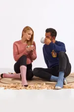 Mısırlı Women's Alpaca Wool Winter Hoop Single Sock Pink