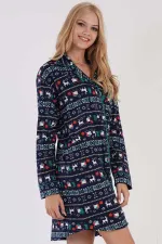 Women's Cotton Long-Sleeve Shirt Dress Indigo