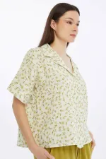 Mısırlı MÜSLİN Pamuklu Çiçekli Gömlek Yeşil