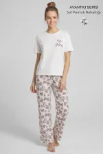 Mısırlı Kadın Pamuklu Pijama Takım Beyaz