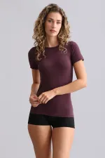 Mısırlı Modal By TENCEL VICTORIA Bisiklet Yaka Fanila / T-Shirt Mor