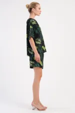 Mısırlı Kadın Viskon Desenli Şort Takım Yeşil