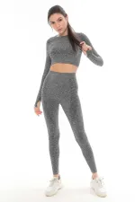 Mısırlı Kadın Spor Tayt Takımı Gri Melanj