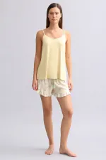 Mısırlı Kadın Örme İp Askılı Biye Detaylı Atlet Hardal