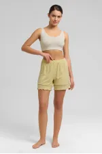 Mısırlı Kadın Örme Askılı Short Takım Açık Sarı