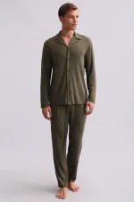 Chemise égyptienne à manches longues en modal kaki