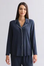 Mısırlı Kadın Modal Uzun Kollu Gömlek Gece Mavisi