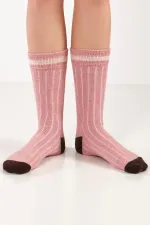 Mısırlı Women's Alpaca Wool Winter Hoop Single Sock Pink