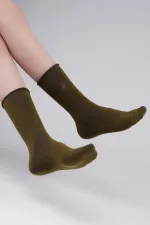 Mısırlı Kadın Organik Pamuklu Havlu Tekli Soket Çorap Haki