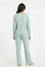 Ensemble pyjama en tissu gaufré pour femme, couleur menthe, style égyptien