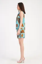 Mısırlı Kadın Viskon Desenli Şort Takımı Turkuaz