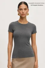 Débardeur en cachemire gris à col rond pour femme, d'origine égyptienne Débardeur en cachemire gris à col rond pour femme, d'origine égyptienne