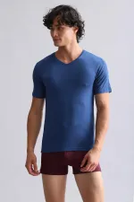 Débardeur/T-shirt à col V ajusté en modal égyptien TENCEL HERCULES bleu marine