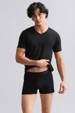 Mısırlı Modal By TENCEL HERCULES Slim Fit V Yaka Fanila / T-Shirt Siyah