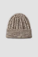 Mısırlı Kadın Yün Alacalı Saç Örgü Bere - Zeo Ekru