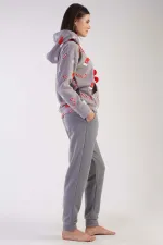 Mısırlı Kadın Polar Yılbaşı Temalı Kapüşonlu Pijama Takımı Gri