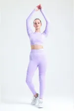 Mısırlı Kadın Kalça Toparlayıcı Çemberli Crop-Tayt Takım Lila