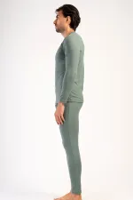 Men's Crew Neck Long-Sleeve Undershirt Set, Khaki