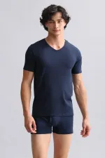 Mısırlı ORGANIC Cotton HERCULES Slim Fit V-Neck Undershirt/T-Shirt Navy Blue